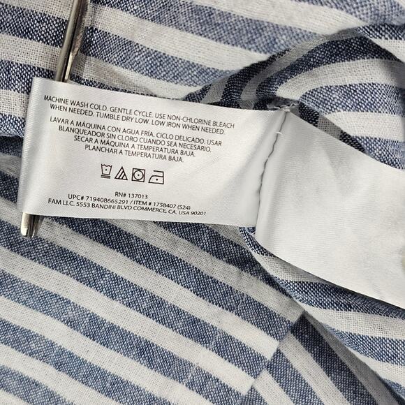 Orvis Linen Shirt Large Womens Striped Blue White Button Up Boxy Boho Lagenlook - Picture 15 of 16